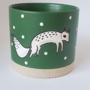 Arwen Ceramic Plant Pot Green with Bounding Fox Design 4" x 3.5"